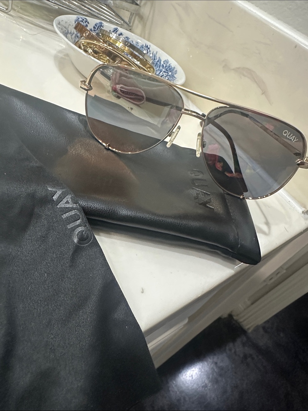 Quay Australia Rose Gold Aviator Sunglasses with Rose-Tinted Lenses